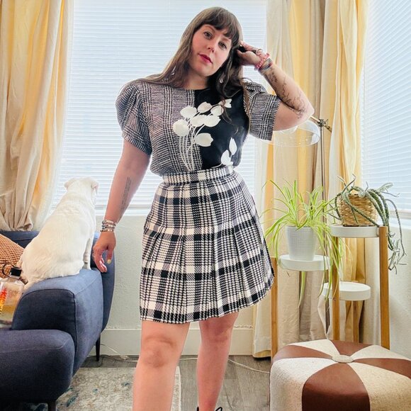 Vintage Miniskirt 90s Tracy Evans Black White Check Plaid Pleated Schoolgirl - Picture 4 of 9